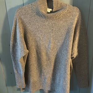 BODEN Long Sleeve Wool Mock Neck Pullover Sweater Split Hi/Low Hem Grey, Sz 14